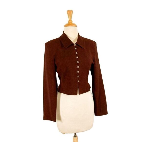 Terra Rosalis 42 S Brown Blazer Jacket Cropped Y2K Does 40s 50s Cosplay VTG - Picture 1 of 11